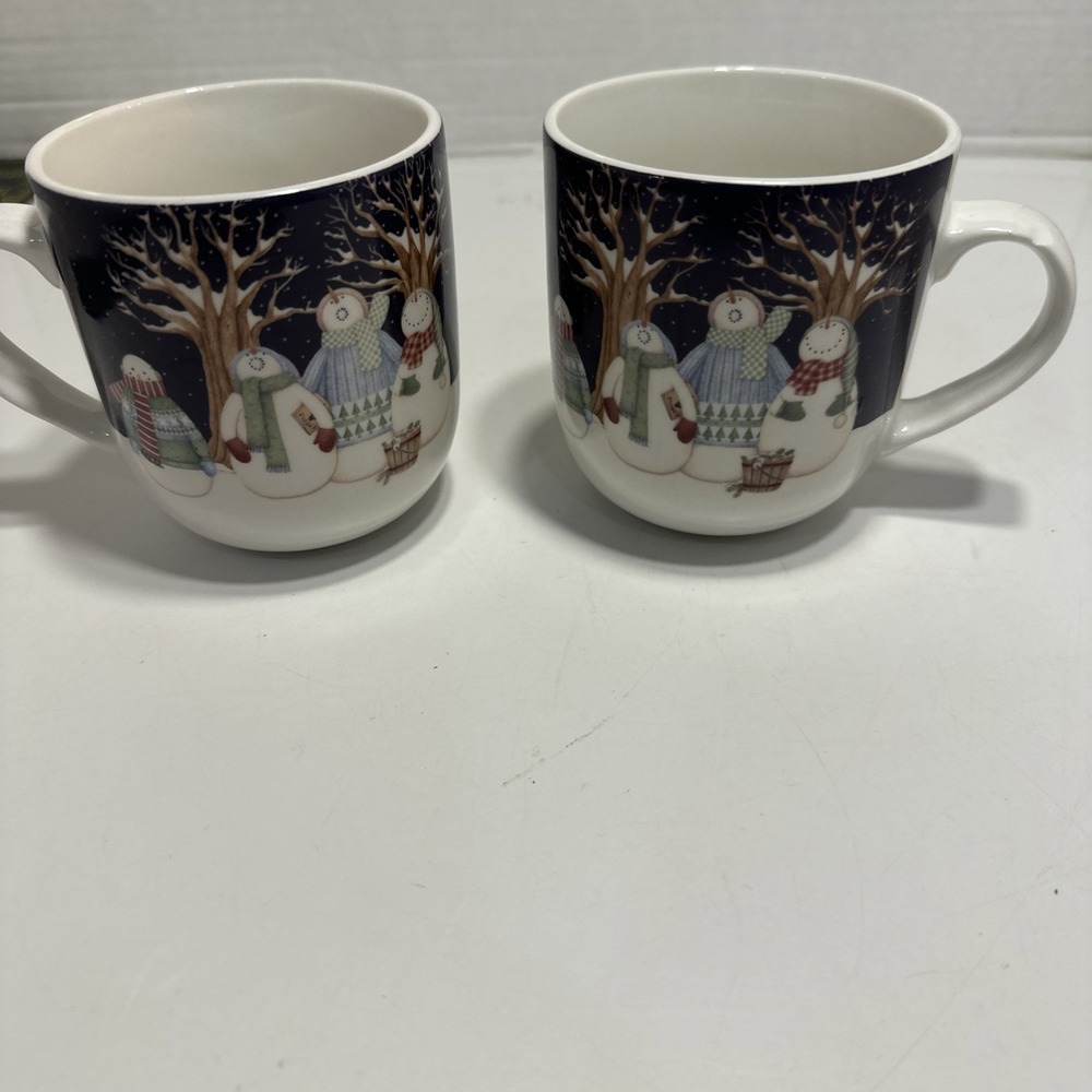 Debbie Mumm Winter Wonders Snowman Coffee‎ Mugs.  2